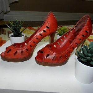Cathy Jean Red Leather Heels Sz. 5